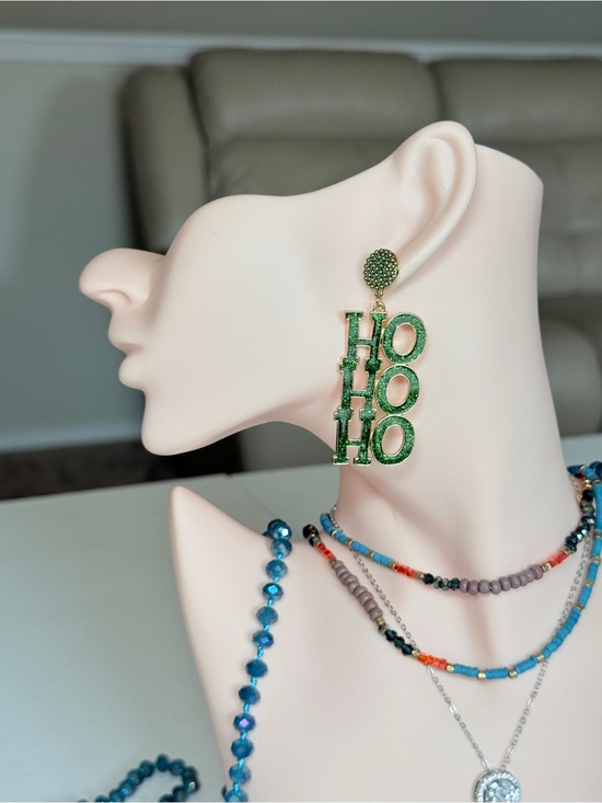 Jewelry - Holiday "HO HO HO" Green Drop Earrings
